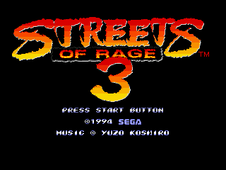 Streets of Rage 3 title screen for Sega Mega Drive